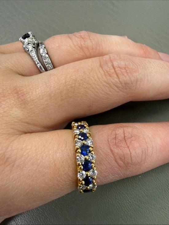 Jewelry - Sapphire and diamond half Eternity Band - size 6 1/2